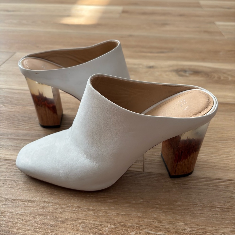 PLV white leather mules statement block heel size 7.5